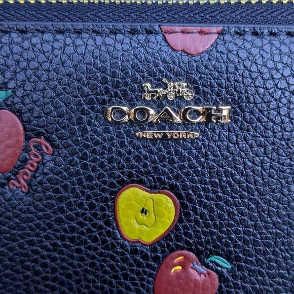 Coach Signature C Scattered Apple Print Black Long Accordion Zip Wallet - Picture 3 of 8